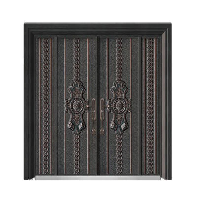 China Suppliers Luxury Front Security Exterior Doors Deep Embossing Double Leaf Panel Entry Front Steel Door for House with Smart Lock
