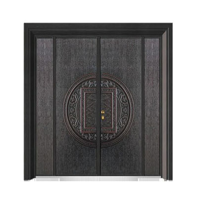 China Suppliers Luxury Front Security Exterior Doors Deep Embossing Double Leaf Panel Entry Front Steel Door for House with Smart Lock