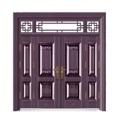China Suppliers Luxury Front Security Exterior Doors Deep Embossing Double Leaf Panel Entry Front Steel Door for House with Smart Lock