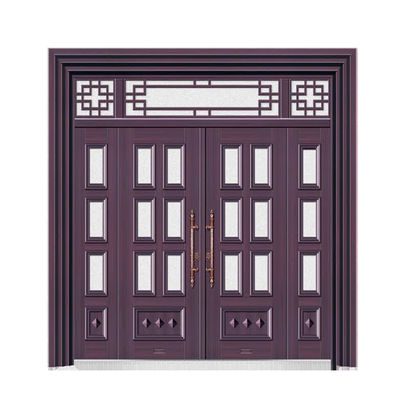 China Suppliers Luxury Front Security Exterior Doors Deep Embossing Double Leaf Panel Entry Front Steel Door for House with Smart Lock