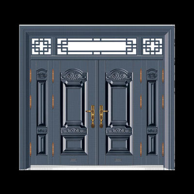 China Suppliers Luxury Front Security Exterior Doors Deep Embossing Double Leaf Panel Entry Front Steel Door for House with Smart Lock