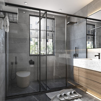 Curved Gray and Black Golden Frame Bathroom Corner Shower Room Slide Glass Shower Door Enclosure