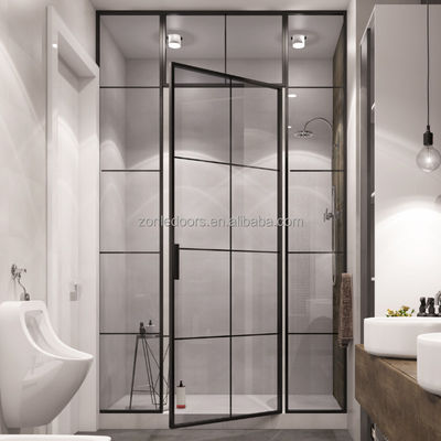 Curved Gray and Black Golden Frame Bathroom Corner Shower Room Slide Glass Shower Door Enclosure