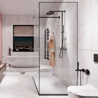 Curved Gray and Black Golden Frame Bathroom Corner Shower Room Slide Glass Shower Door Enclosure