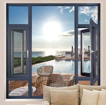 French Simple Design Double Hung Black Aluminum Frame Casement windows for Home With Security Grill