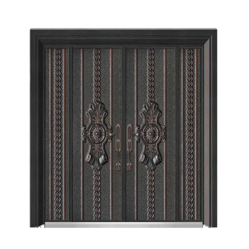 China Suppliers Luxury Front Security Exterior Doors Deep Embossing Double Leaf Panel Entry Front Steel Door for House with Smart Lock