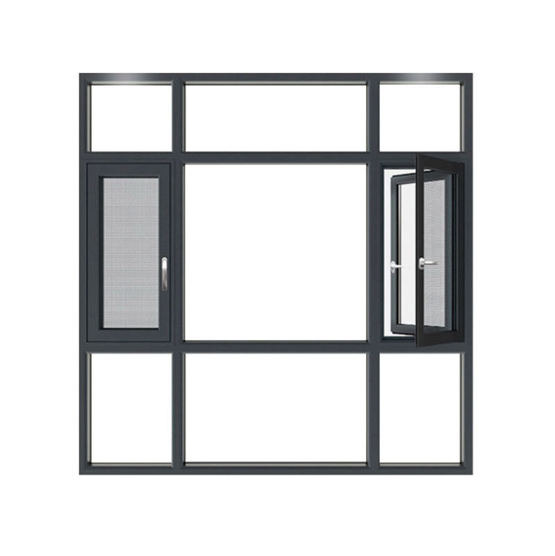 French Simple Design Double Hung Black Aluminum Frame Casement windows for Home With Security Grill